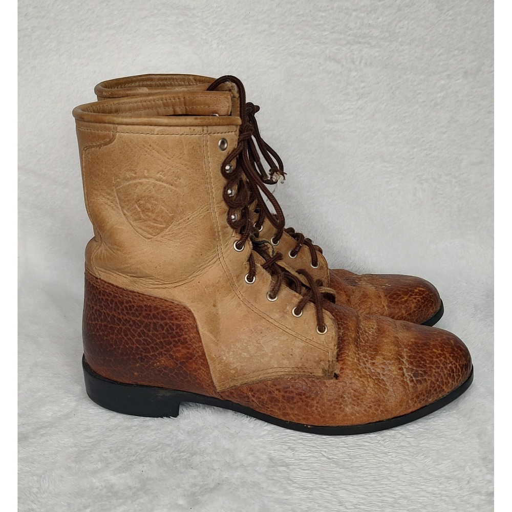 Ariat Men's Leather Lace‎ Up Ankle Work Boots Brown Textured Round Toe 9 1/2